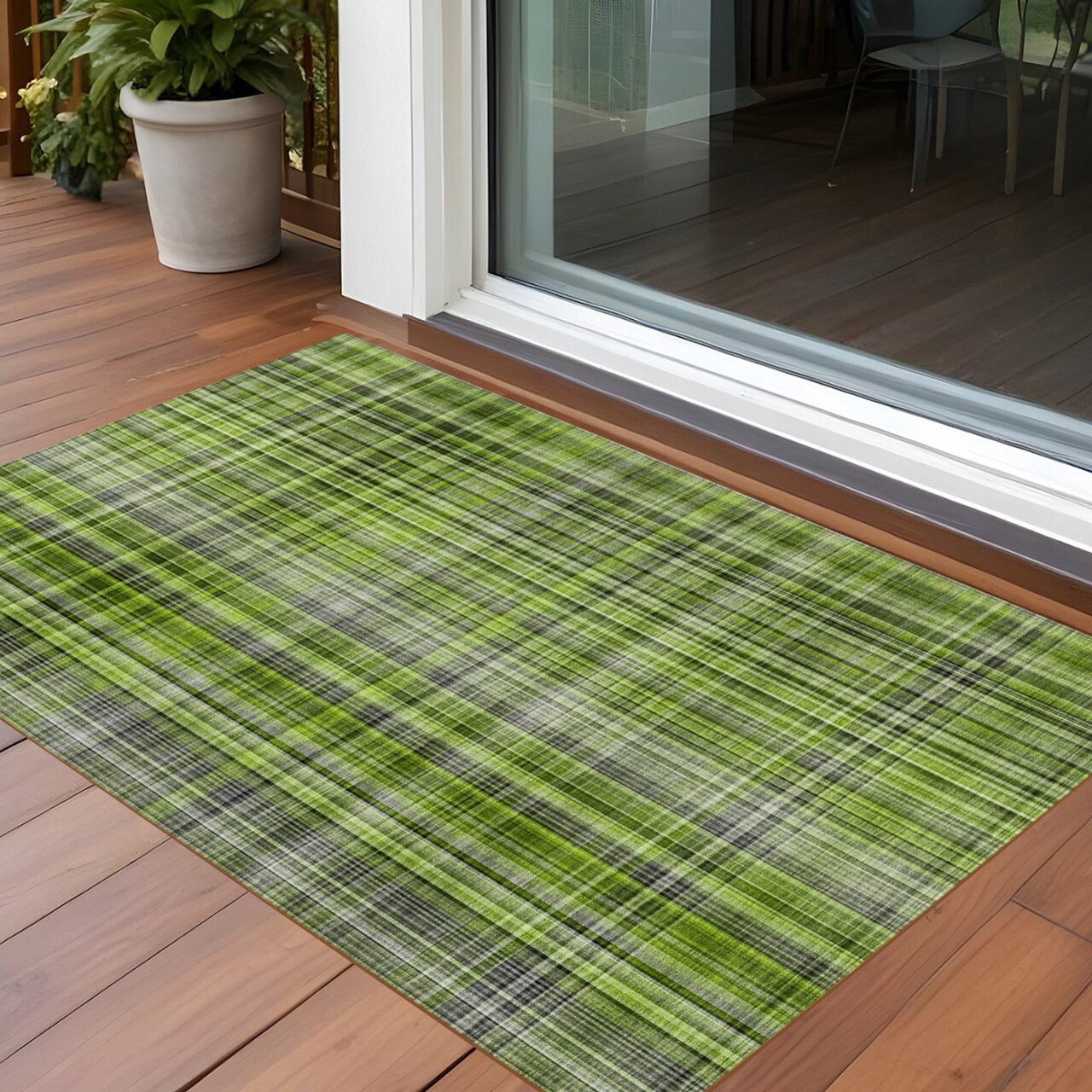 Edge Collections - 2' x 3' - Multicolor - Plaid Washable Non-Skid Area Rug for Indoor and Outdoor Use - 1 Piece